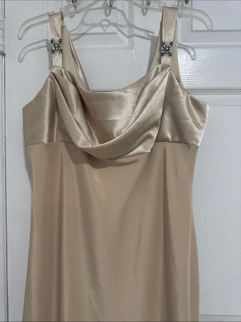Aspeed Satin Cowl Neck Evening Dress in Champagne Size XL